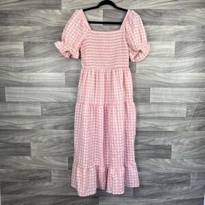 Pink Gingham Midi Dress